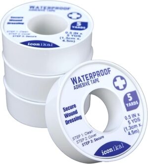 Iconikal Waterproof Adhesive Tape, White, 0.5″x5Y, 4-Pack