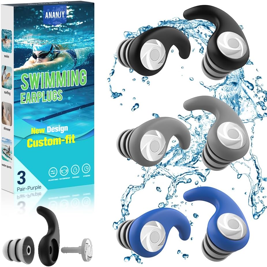 ANANJY Waterproof Reusable Silicone Swim Earplugs