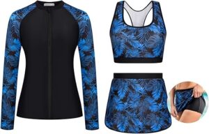 JASAMBAC Women’s 3 Piece Rash Guard UPF 50+ Swimsuit