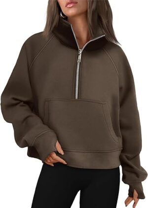 AUTOMET Womens Half Zip Cropped Fleece Hoodies