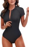 Holipick Women’s One Piece Short Sleeve Rash Guard Swimsuit