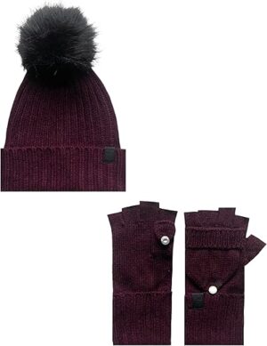 Calvin Klein Women's Pom-Pom Beanie & Gloves Set