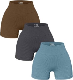 OQQ Women's Ribbed Seamless Athletic Shorts