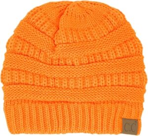 C.C Women's Thick Knit Beanie, Neon Orange