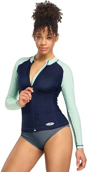 TSLA Women's UPF 50+ Zipper Rash Guard