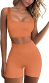 QINSEN Workout Set: Seamless Ribbed Crop Tank & Shorts