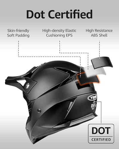 YEMA Adults Dirt Bike Helmets, YM-915, Black - Image 3