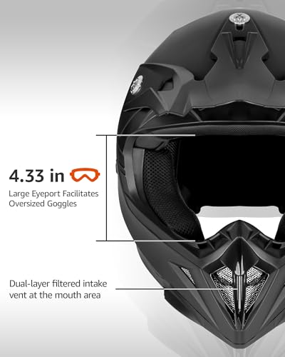 YEMA Adults Dirt Bike Helmets, YM-915, Black - Image 4
