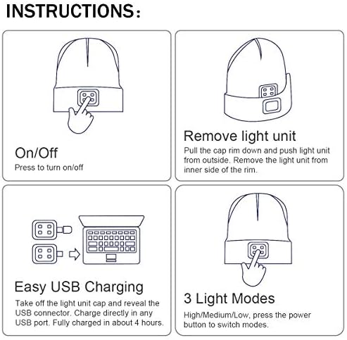 YunTuo LED Beanie With Light, Unisex USB Rechargeable - Image 5