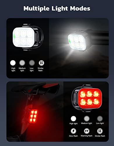 Zewdov USB Rechargeable Waterproof Bike Lights Set - Image 4