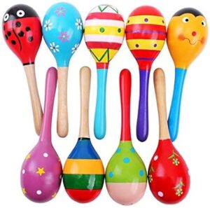 Mydio 12 Pack 4.5″ Wooden Fiesta Maracas