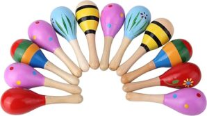 sansheng 12 PCS Mini Fiesta Wooden Maracas Toys