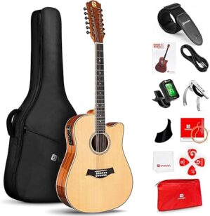 Vangoa 12 String Acoustic Electric Guitar, Natural