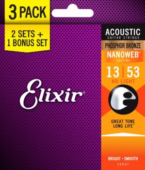 Elixir 16547 Acoustic Guitar Strings, HD Light