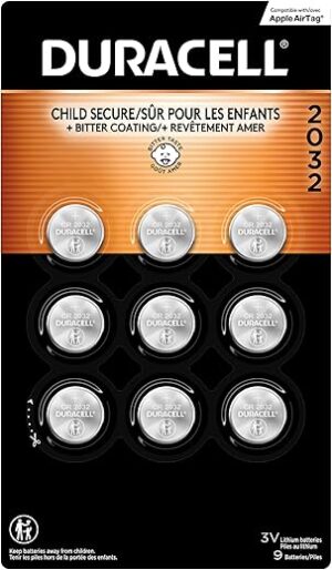 DURACELL 2032 Lithium Battery, 9 Count Pack