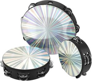 QWORK 3-Pack Wood Church Tambourine Set