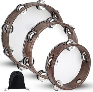 Wirmevi 3 PCS Wooden Hand Held Tambourine