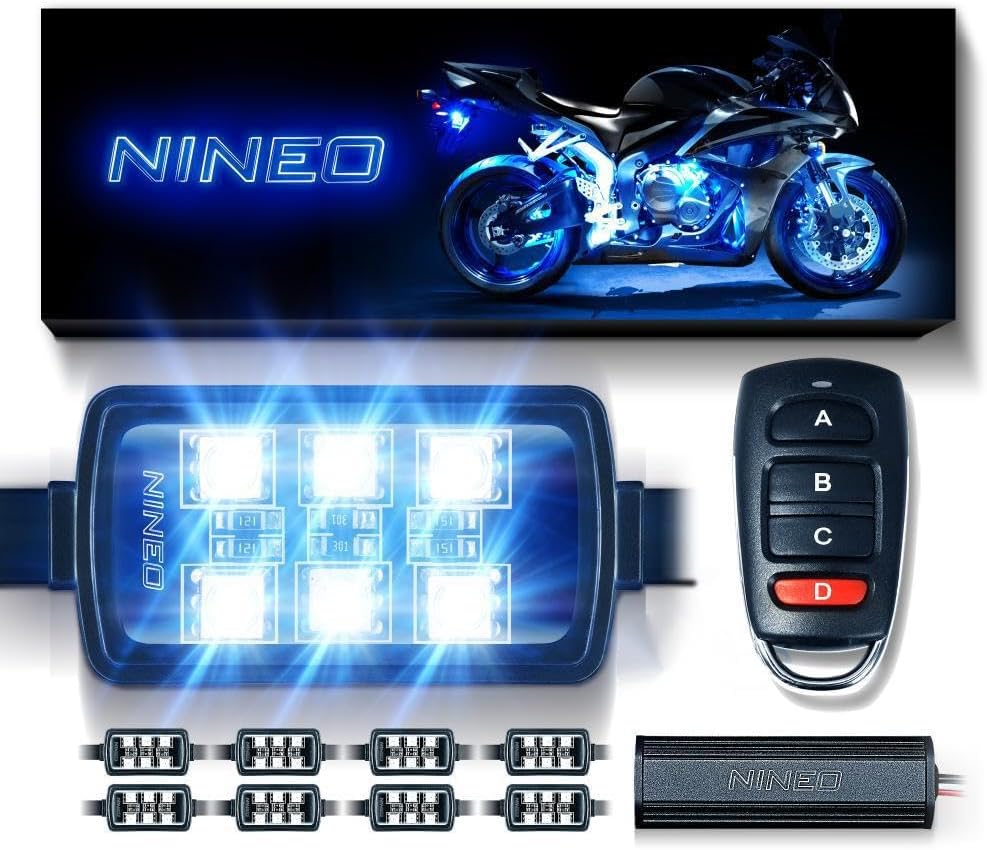 NINEO 8Pcs Motorcycle LED Underglow Light Kit