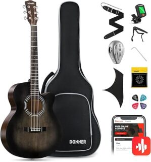 Donner Acoustic Guitar Beginner Bundle Kit Black