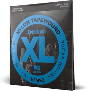 D'Addario Bass Guitar Strings, Tapewound Black Nylon ETB92