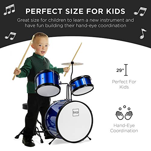 Best Choice Products Kids 3-Piece Beginner Drum Set, Blue - Image 2
