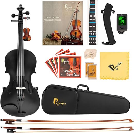 Poseidon Black 3/4 Acoustic Violin Starter Kit