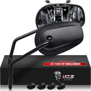 MZS Black Motorcycle Mirrors 10MM, Heavy Duty Aluminum
