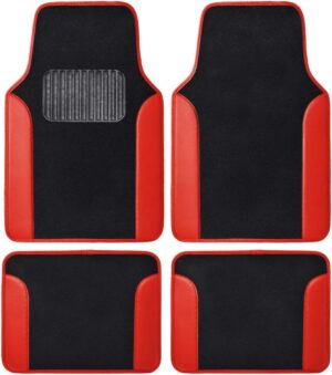 BDK Car Floor Mats, Two-Tone Carpet, Red