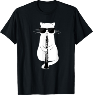 Cat Playing Oboe Cat With Sunglasses Oboe T-Shirt