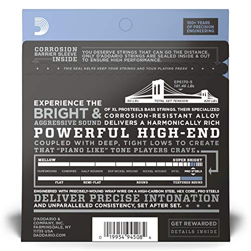 D'Addario Bass Guitar Strings, XL Pro Steels, EPS170-5 - Image 2