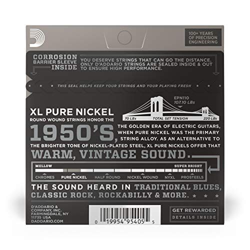 D'Addario XL Pure Nickel Electric Guitar Strings EPN110 - Image 3