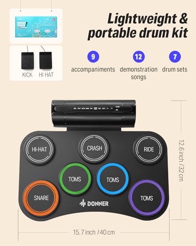 Donner Electric Drum Set, 7 Pads Roll Up - Image 5