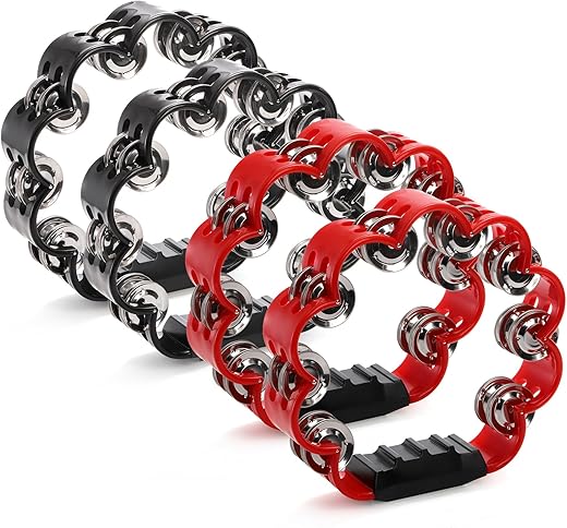 Okllen Double Row Handheld Tambourine, Red & Black