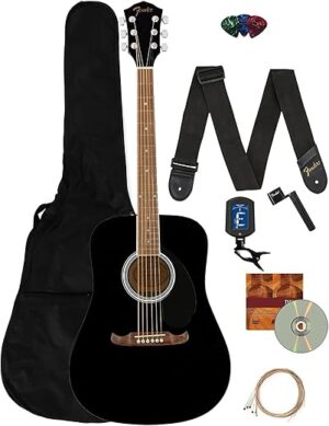 Fender Dreadnought Acoustic Guitar Black Bundle