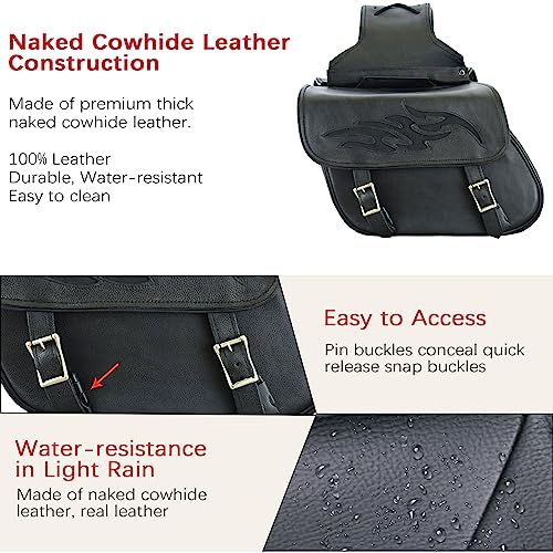 Dream Apparel Naked Cowhide Leather Motorcycle Saddlebags (Black) - Image 3