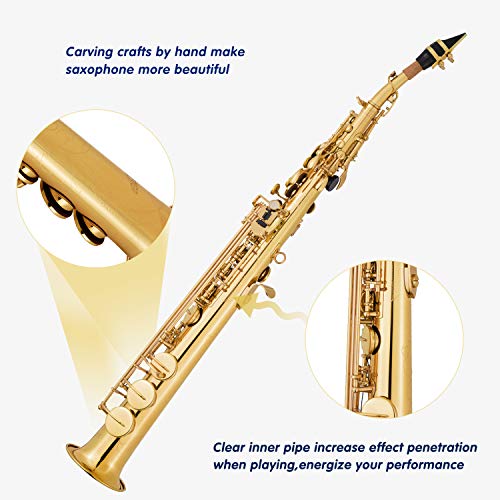 EASTROCK Bb Soprano Saxophone Straight Gold Lacquer - Image 3