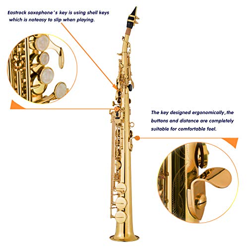 EASTROCK Bb Soprano Saxophone Straight Gold Lacquer - Image 2