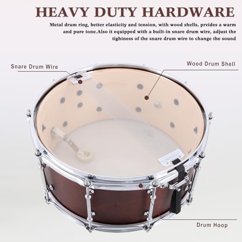 EASTROCK Snare Drum 14x6.5 Reddish Brown Finish - Image 5