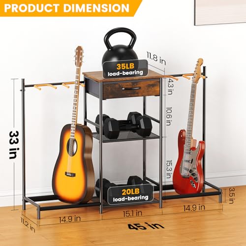 Elerator Guitar Stand With 4 Holders And Rack - Image 4
