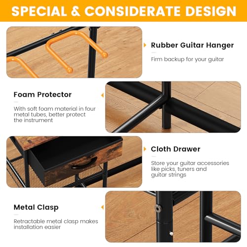 Elerator Guitar Stand With 4 Holders And Rack - Image 2