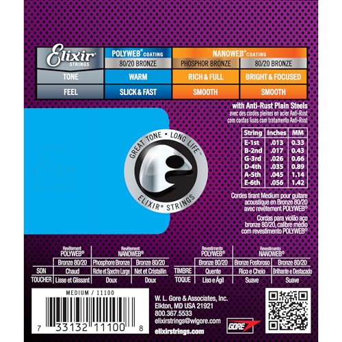 Elixir Acoustic Guitar Strings, 80/20 Bronze, Medium - Image 3