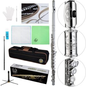 Rhythm Engraved Flower Closed Hole Flute 16 Keys