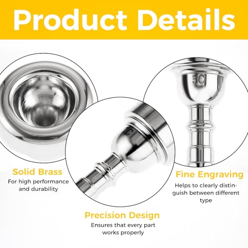 ETERMETA Trumpet Mouthpiece Set 3C 5C 7C, Silver - Image 3