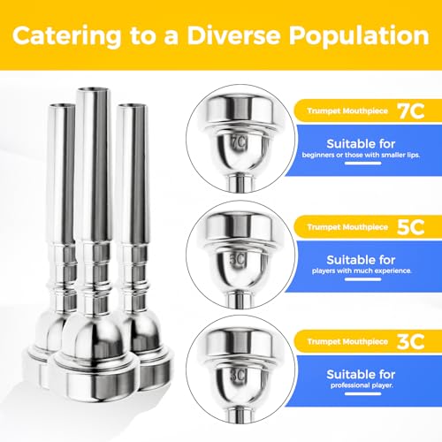 ETERMETA Trumpet Mouthpiece Set 3C 5C 7C, Silver - Image 5
