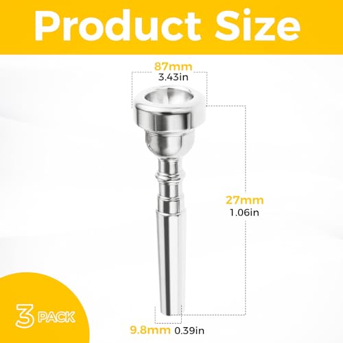 ETERMETA Trumpet Mouthpiece Set 3C 5C 7C, Silver - Image 2
