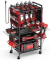 JUNNUJ Garage Power Tool Organizer Cart With Power Strip