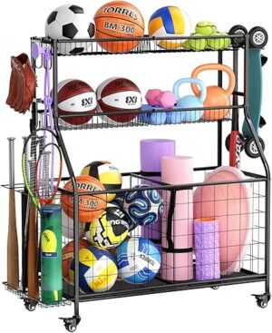 WUC Garage Sports Equipment Organizer With Basket