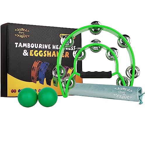 GLORY ESTD. 1962 Double Row Half Moon Tambourine, Green - Image 2