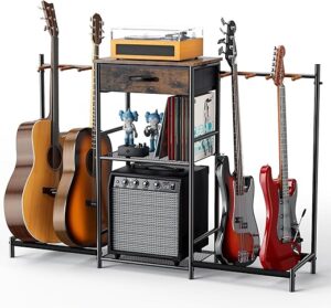 Elerator Guitar Stand With 4 Holders And Rack