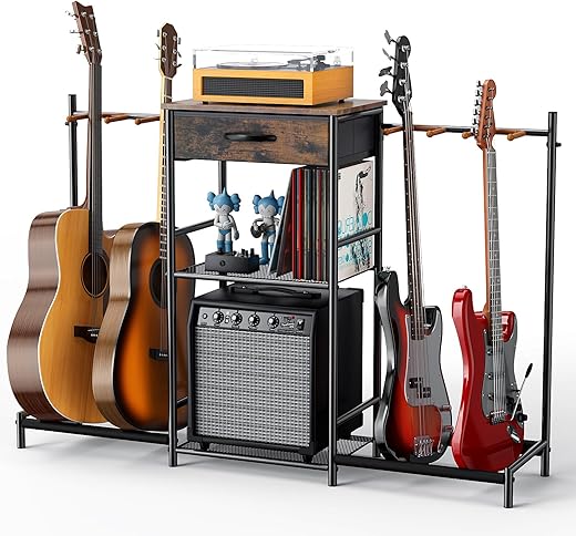 Elerator Guitar Stand With 4 Holders And Rack